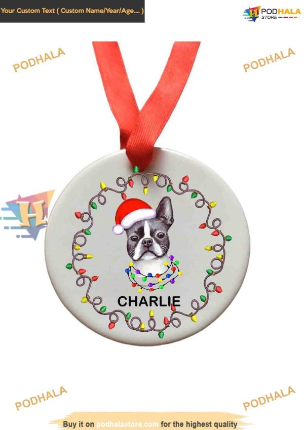 Boston Terrier Bauble, Personalized Dog Christmas Tree Ornament