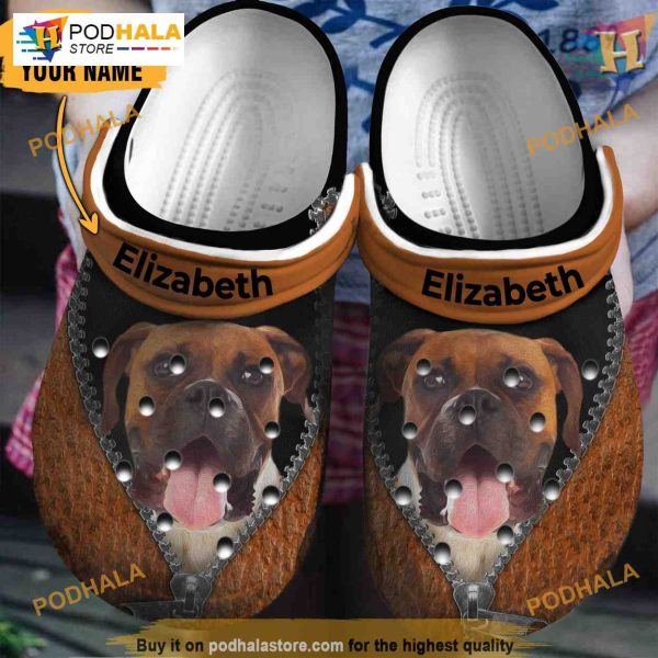 Boxer Brown Zipper Personalized Crocs, Unique Birthday & Christmas Gift Ideas