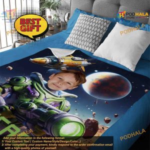 Boy Face Buzz Lightyear Custom Photo and Name Blanket Toy Story Gift for Son 3