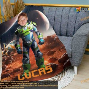 Boy Face Buzz Lightyear Custom Photo and Name Blanket Toy Story Gift for Son 4