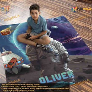 Boys Astronaut Personalized Photo Blanket Space Lover Custom Face Birthday Gift 2