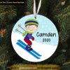 Boy's Downhill Skiing Keepsake Ornament, Personalized Family Fun