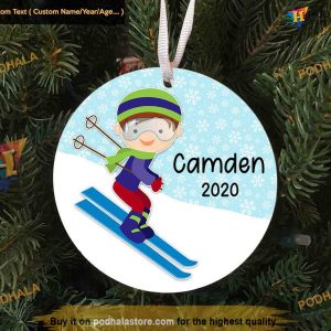 Boy's Downhill Skiing Keepsake Ornament, Personalized Family Fun
