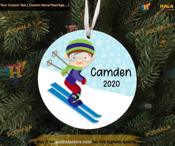 Boy’s Downhill Skiing Keepsake Ornament, Personalized Family Fun