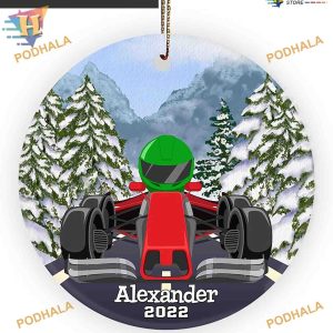 Boys Race Car Custom Christmas Ornament, Moto Racer 2023 Kid Gift