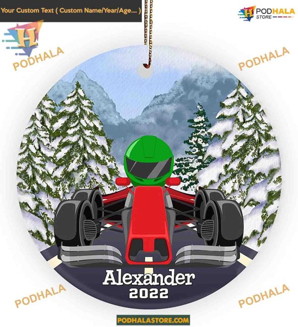 Boys Race Car Custom Christmas Ornament, Moto Racer 2023 Kid Gift