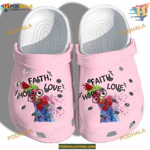 Breast Cancer Awareness Crocs, Chicken Themed Classic Shoes
