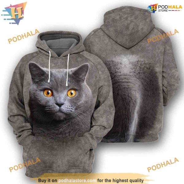 British Shorthair Cat Costume Full All Over Printed 3D Hoodie Sweatshirt