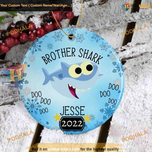 Brother Shark Family Fun Personalized Ornament, Sibling Christmas Charm