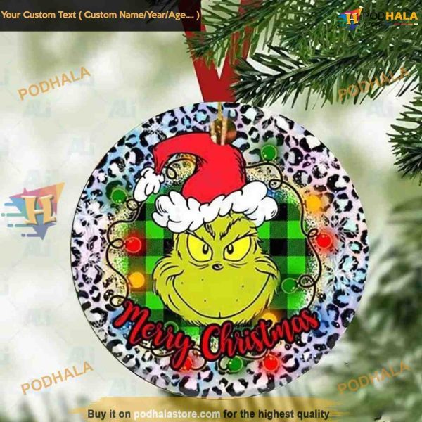 Buffalo Plaid Grinch Face Ornament, The Grinch Christmas Tree Ornaments