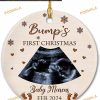 Bump's First Christmas 2023 Personalized Ceramic Ornament, Custom Sonogram Photo Keepsake