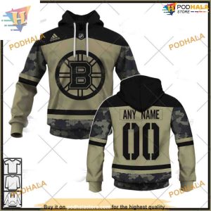 Camo Military Appreciation Custom NHL Boston Bruins Hoodie 3D Authentic Practice Jersey 1