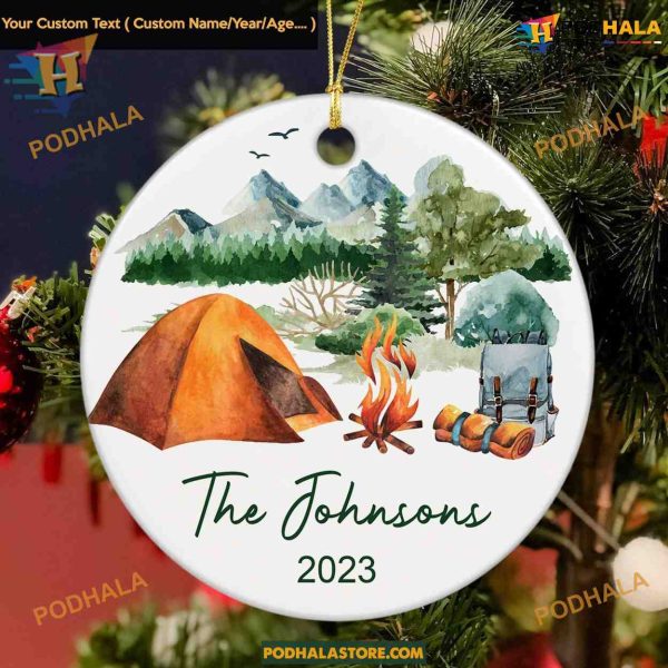 Camping Fire 2023 Keepsake, Personalized Camper Tent Christmas Ornament