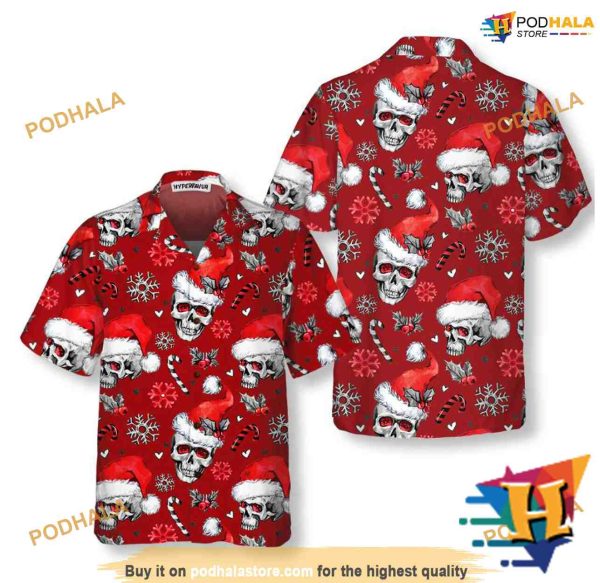 Candy Cane Skulls Red Aloha Shirt Xmas, Funny Christmas Gift Ideas