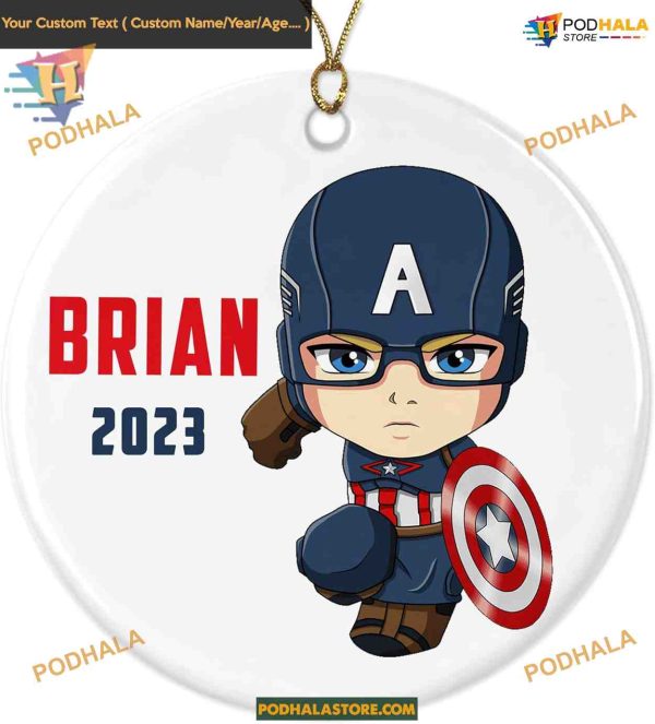 Captain America Maverl Ornament, Personalized 2023 Ceramic Gift