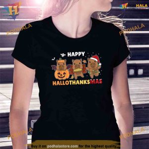 Capybara Christmas Halloween Costume Happy Hallothanksmas Shirt