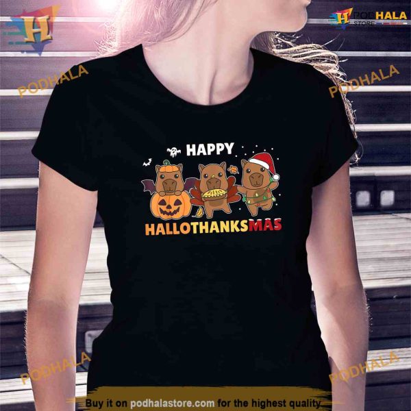 Capybara Christmas Halloween Costume Happy Hallothanksmas Shirt