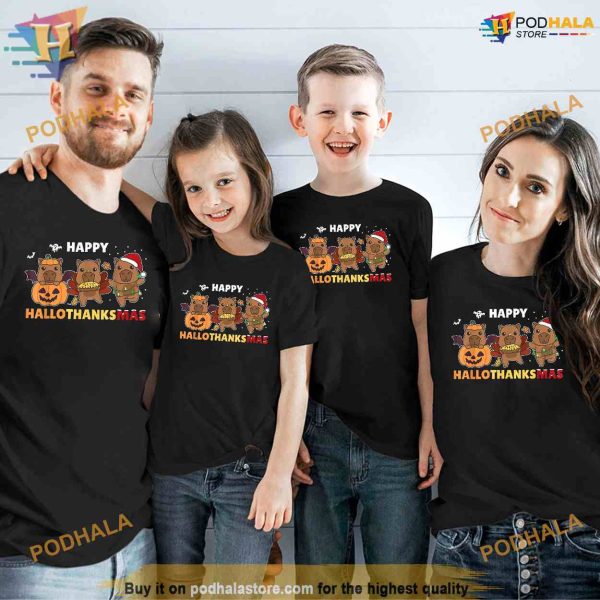 Capybara Christmas Halloween Costume Happy Hallothanksmas Shirt