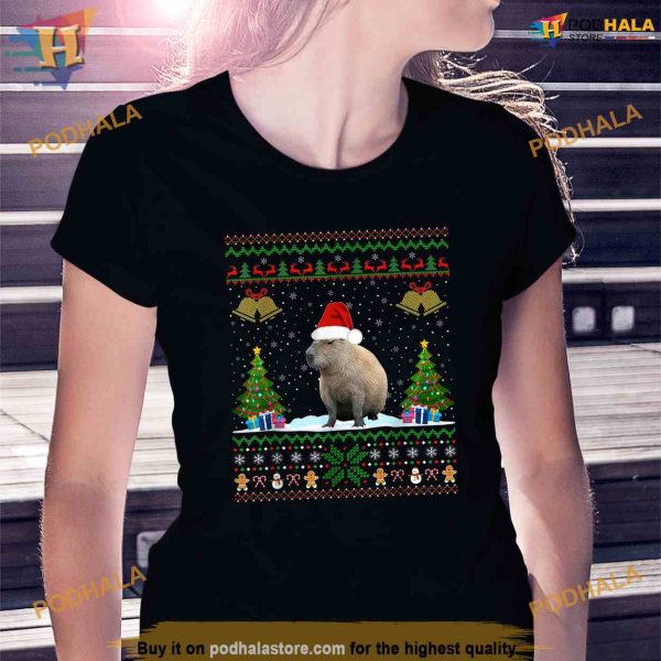 Capybara Christmas Xmas Lighting Santa Hat Shirt