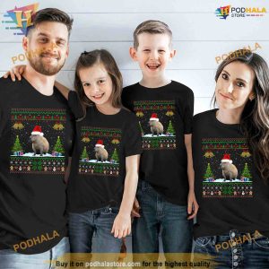 Capybara Christmas Xmas Lighting Santa Hat Shirt 3