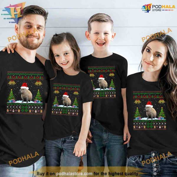 Capybara Christmas Xmas Lighting Santa Hat Shirt