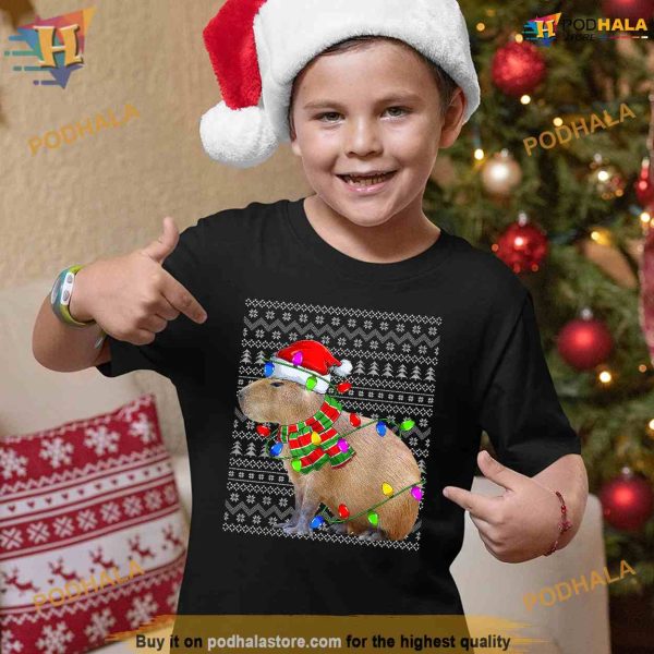 Capybara Ugly Xmas Lighting Santa Capybara Christmas Shirt