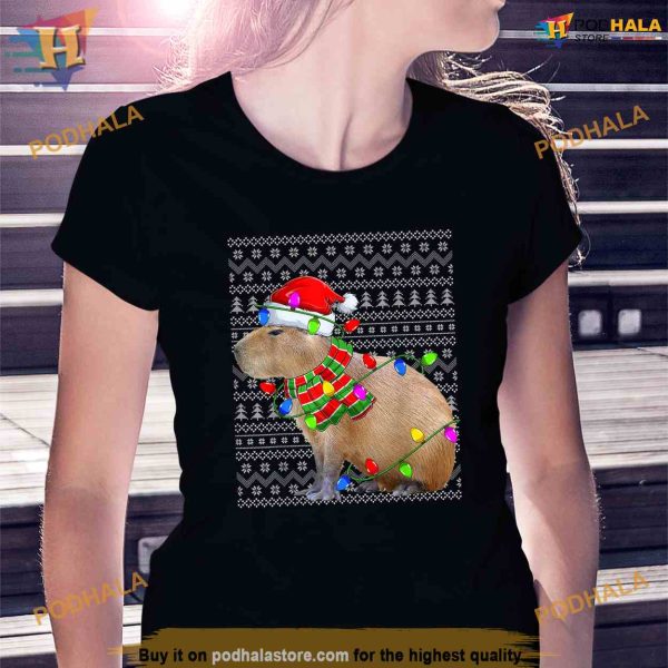 Capybara Ugly Xmas Lighting Santa Capybara Christmas Shirt