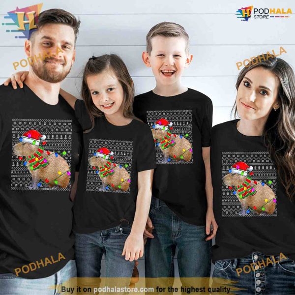 Capybara Ugly Xmas Lighting Santa Capybara Christmas Shirt