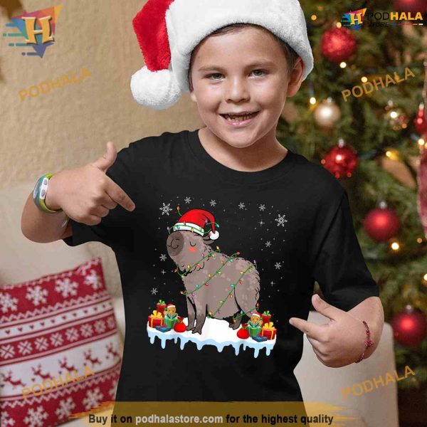 Capybara Wearing Santa Hat Xmas Capybara Lover Christmas Shirt