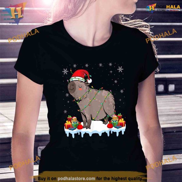 Capybara Wearing Santa Hat Xmas Capybara Lover Christmas Shirt