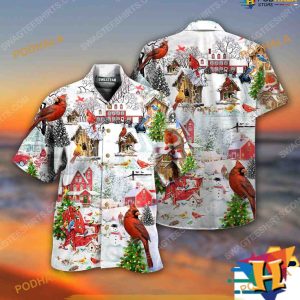 Cardinal Bird Festive Hawaiian Shirt, Mens Christmas Shirt