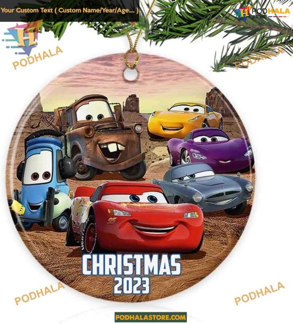Cars-Themed 2023 Christmas Ornament, Customizable Family Name Design