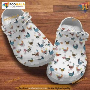 Cartoon Chicken White & Rooster Crocs, Great for Chicken Enthusiasts