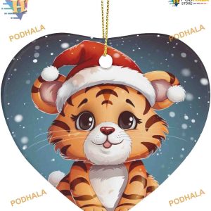 Cartoon Tiger Santa Hat Ornament, Custom Family Ornaments
