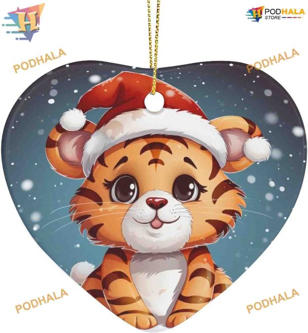 Cartoon Tiger Santa Hat Ornament, Custom Family Ornaments