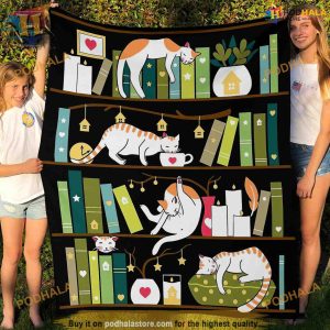 Cat & Books Themed Blanket, Perfect Funny Family Christmas Gift