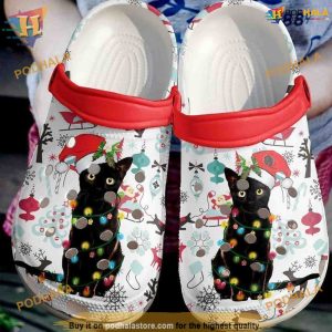 Cat Christmas Black Classic Crocs, Funny Christmas Crocs for Cat Lovers