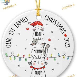 Cat Family of 3 Christmas 2023 Ornament, Personalized Family Keepsake