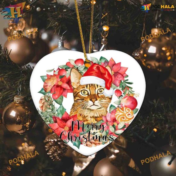 Cat Lover Christmas Ornament, 2023 Keepsake, Family Tree Ceramic Circle Decor