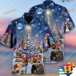 Cat Lovers' Christmas Hawaiian Shirt, Santa Claus Hawaiian