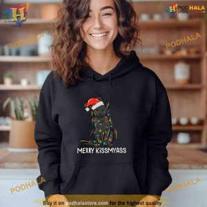 Cat Merry Kissmyass Funny Christmas Lights Shirt Hoodie 2
