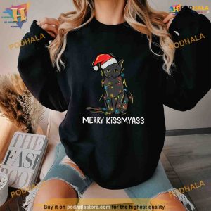 Cat Merry Kissmyass Funny Christmas Lights Shirt Hoodie 3