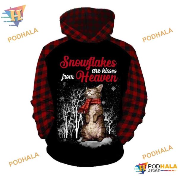 Cat Snowflakes Are Kisses From Heaven Red Plaid Christmas 3D Hoodie