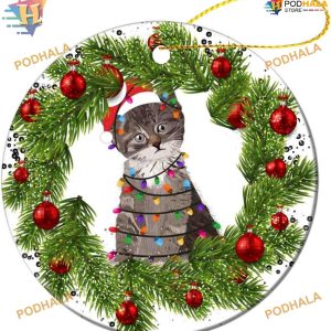 Cat with Lamp Bulb Ornament, Funny Christmas Tree Decor, 2023 Family Keepsake