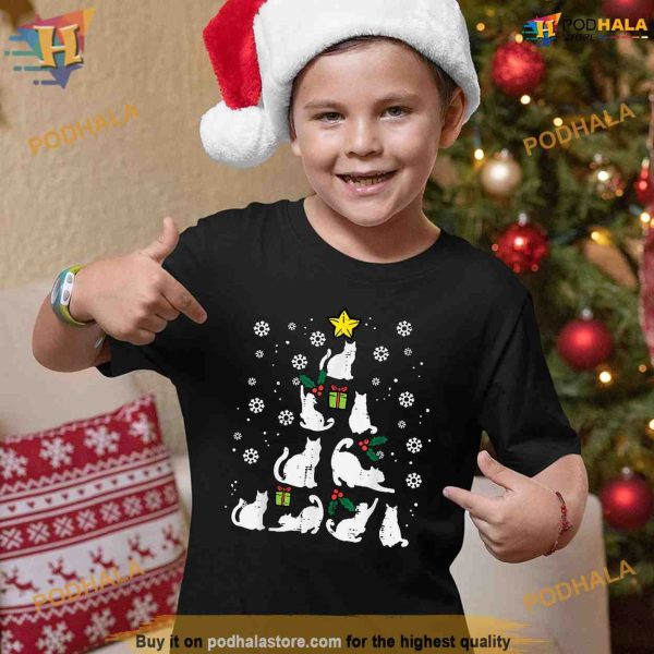 Cats Christmas Tree Cute Cat Lover Xmas Winter Women Girls Shirt