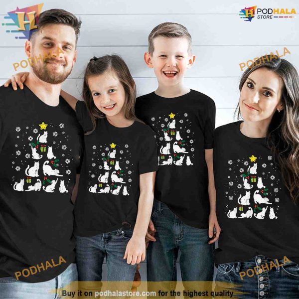 Cats Christmas Tree Cute Cat Lover Xmas Winter Women Girls Shirt