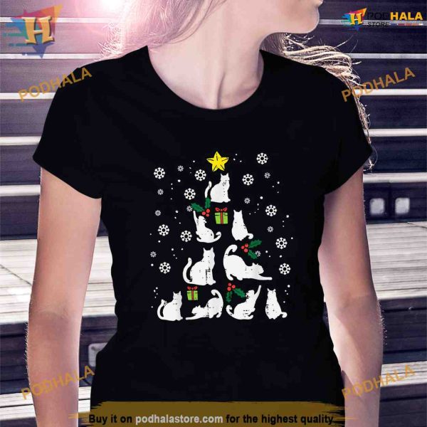 Cats Christmas Tree Cute Cat Lover Xmas Winter Women Girls Shirt