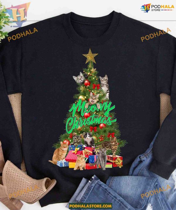 Cats Christmas Tree Shirt, Family Christmas Shirt Ideas
