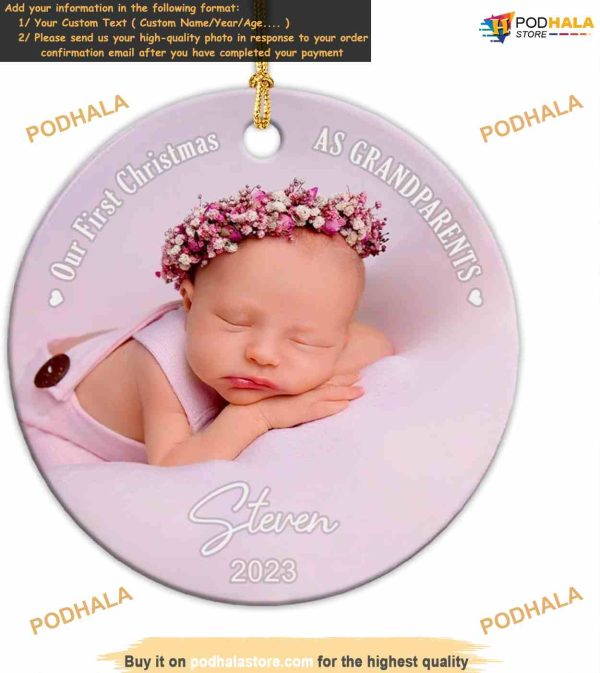 Ceramic Grandparents First Xmas Ornament 2023 Personalized with Photo