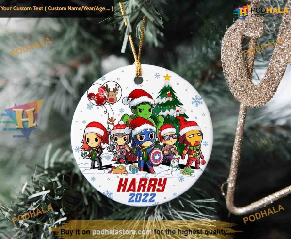 Chibi Avengers Personalized Ornament, Family Name Festive Decor